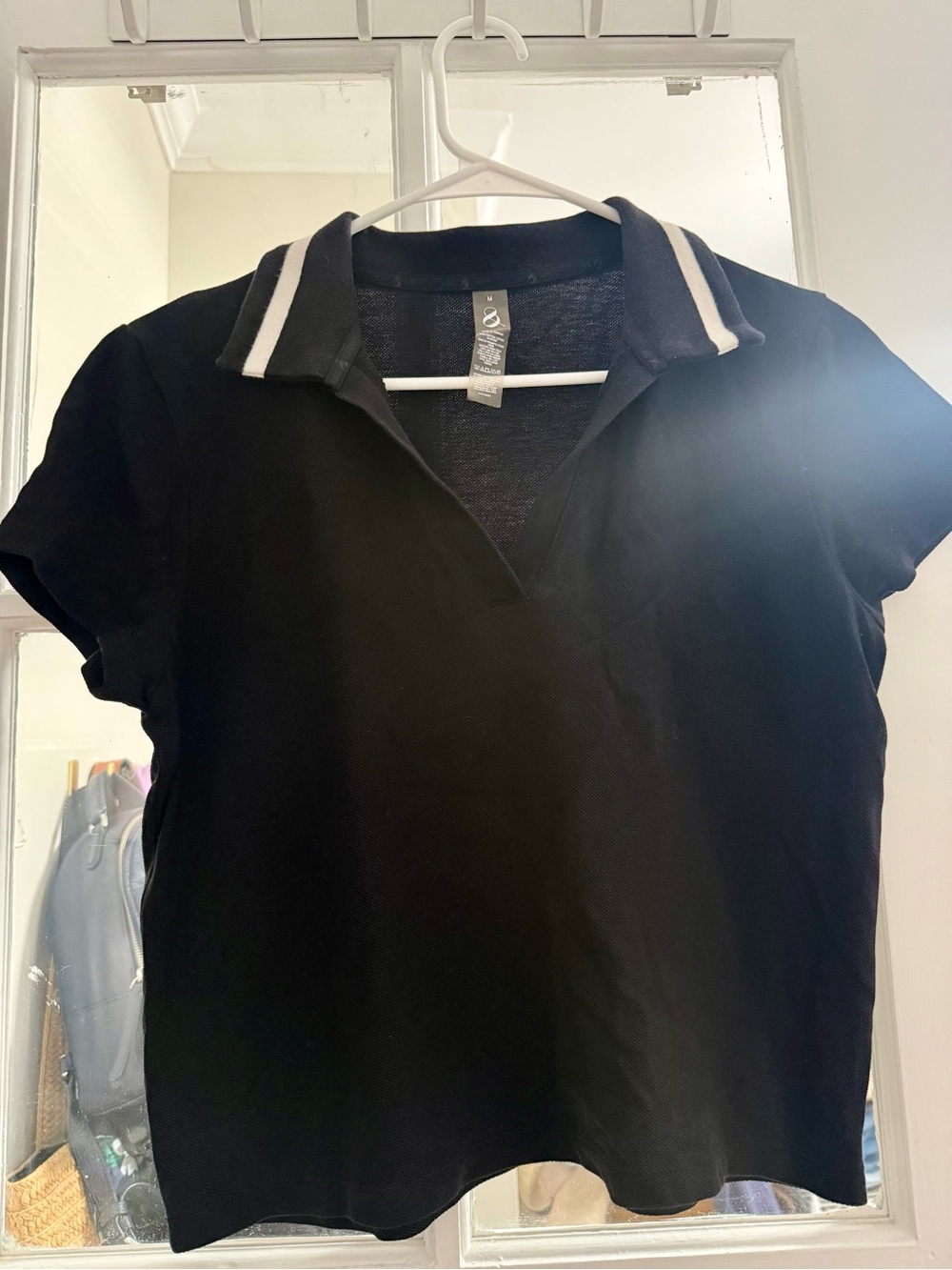 Lou & Grey Black Short Sleeve Polo with White-Trim Collar